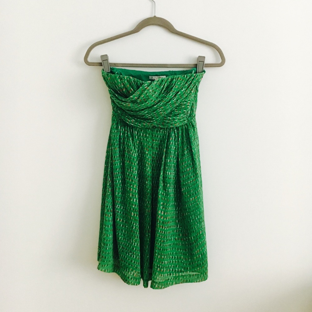 Madewell strapless Kelly green dot dress 0